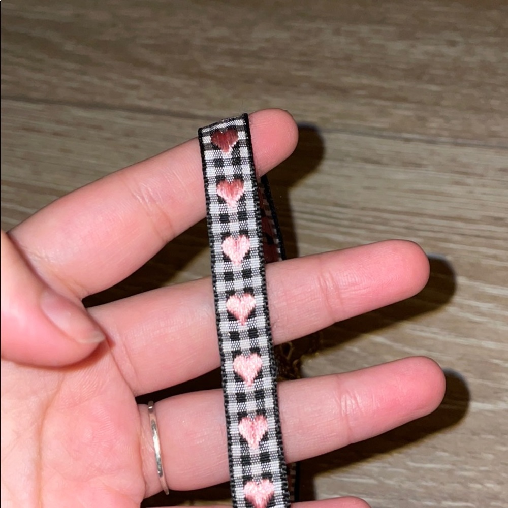 Plaid and Pink hearts choker